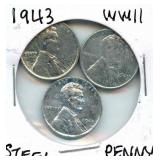Group of 3 Uncirculated 1943 WWII Lincoln Steel