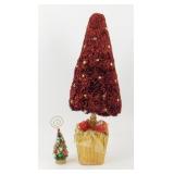 16" Tall Red Glitter Tree w/ Gold Bulbs; Gold &