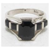 Vintage Sterling Silver Faceted Black Stone Ring