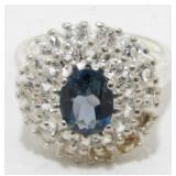 Sterling Silver Sapphire CZ Cocktail Ring - Size