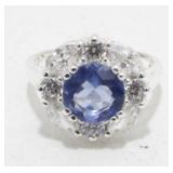 Sterling Silver, Blue and Clear Stone Ring, 4.37