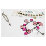 Vintage Stone Link Bracelet, Button and Snowman