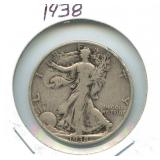 1938 Walking Liberty Silver Half Dollar