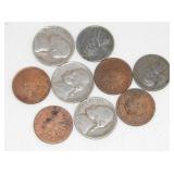 Group of Old U.S. Coins: 2 Steel Cents, 4 Indian