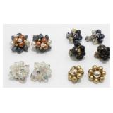 (5) Vintage Cluster Bead Clip-On Earrings