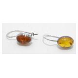 Vintage Sterling Silver and Amber Pierced