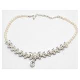 Pearl and Rhinestone Choker Necklace, 16ï¿½ - 18ï¿½