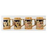 * Set of 4 Ceramic Beer Steins - German Style