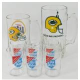 * 2 Packer Beer Mugs & 6 Old Style Snit Glasses