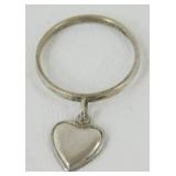 Vintage Sterling Silver Heart Charm Ring - Size