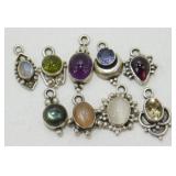 9 Sterling Silver Charms with Stones