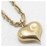 14kt Gold Necklace & Heart Charm - 24", 6.64