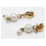 14K Yellow Gold and Pearl Earrings - 1.04 grams