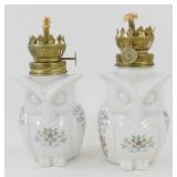 * Pair of Floral White Owl Oil Lanterns - No