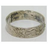 Vintage Sterling Silver Etched Band / Ring - Size