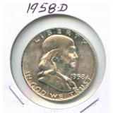 1958-D Franklin Silver Half Dollar