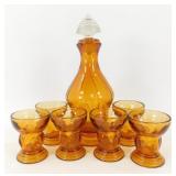 * Amber Decanter with 6 Aperitif Glasses