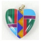 Vintage Native American Mosaic Pendant, Sterling