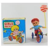 Vintage Tin Litho Boy on Bicycle Wind-Up Toy in