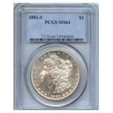 1881-S Morgan Silver Dollar - PCGS MS 64