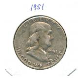 90% Silver Franklin Half Dollar - 1951