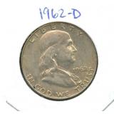 90% Silver Franklin Half Dollar - 1962 D