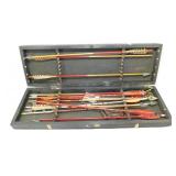 * Vintage Wooden Box w/ 9 Wood Shaft & 3 Aluminum