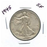 1945 EF Walking Liberty Silver Half Dollar