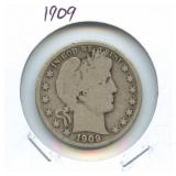 1909 Barber Silver Half Dollar