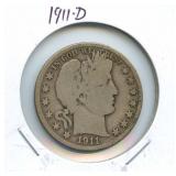 1911-D Barber Silver Half Dollar