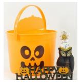 Group of 3 Halloween Items: Skeleton Pail, Owl