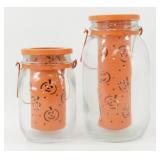* 2 Jar Pumpkin Tea Lite Holders: 5" Tall & a 7"