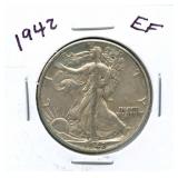 1942 EF Walking Liberty Silver Half Dollar