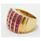 Gold Over Sterling Silver 5 Row Ruby Ring - Size