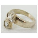 Vintage Sterling Silver CZ Bypass Style Ring -