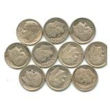 Group of 10 Roosevelt Silver Dimes