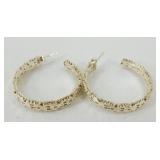 Vintage Sterling Silver Diamond Cut Hoop Earrings