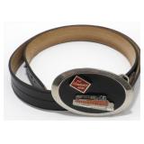 Milwaukee Road Belt Buckle on Black Belt - Belt