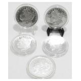 5 Morgan Dollar Copies: 1878, 1889, 2x 1889-CC &