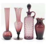 * Decanter w/ Stopper & 3 Bud Vases