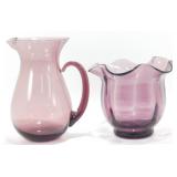 * Hand Blown Glass Pitcher & Vase