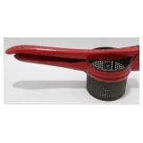 Red Handled Metal Potato Ricer, Masher, Strainer,