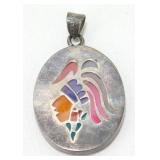 Vintage Mexico Sterling Aztec Warrior Pendant