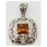 Sterling Silver Silpada Amber Pendant / Enhancer