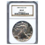 1989 1 oz Silver Eagle - NGC MS 69