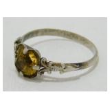 Vintage Sterling Silver Yellow Stone Ring - Size
