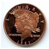 1 oz Pure Copper Round - Peace Dollar Design