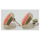 Vintage Sterling Silver Coral Earrings - Signed