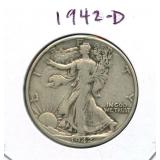 1942-D Standing Liberty Silver Half Dollar