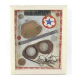 Shadow Box w/ Antique Goggles, Coins, Purse,